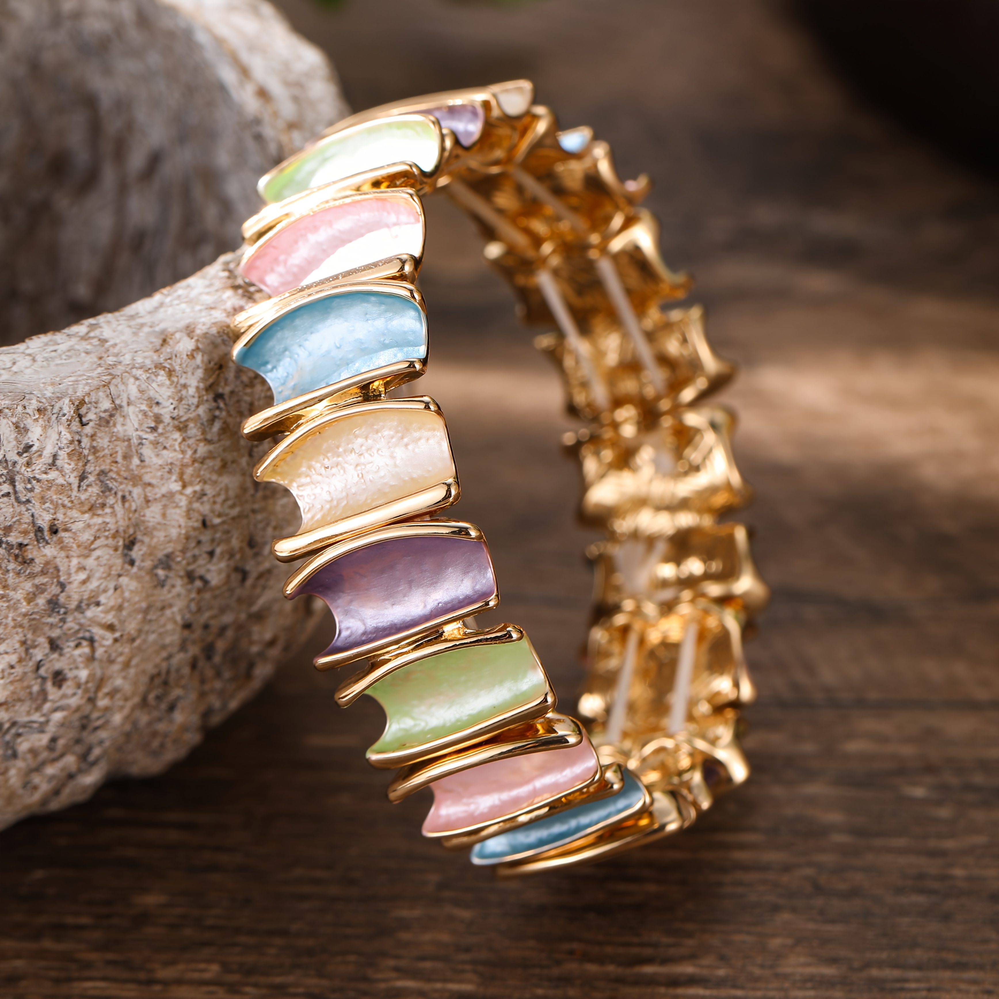 Women's Macaron-Colored Enamel Plated Stretch Bracelet, Elegant Gift